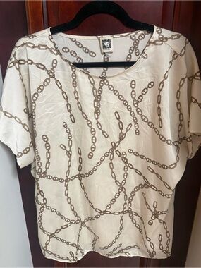 GUC Anne Klein Chain Print Blouse Size Large (on trend!)